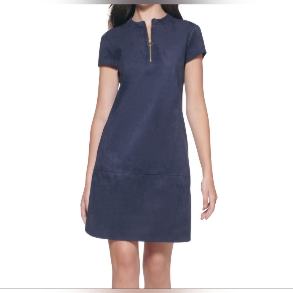 Kensie Faux-Suede Shift Dress - Navy, Size 6